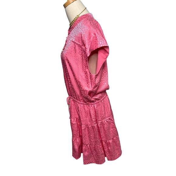 Rebecca Minkoff Ollie flounce dress pink punch animal print pearl button size XL - Picture 5 of 7
